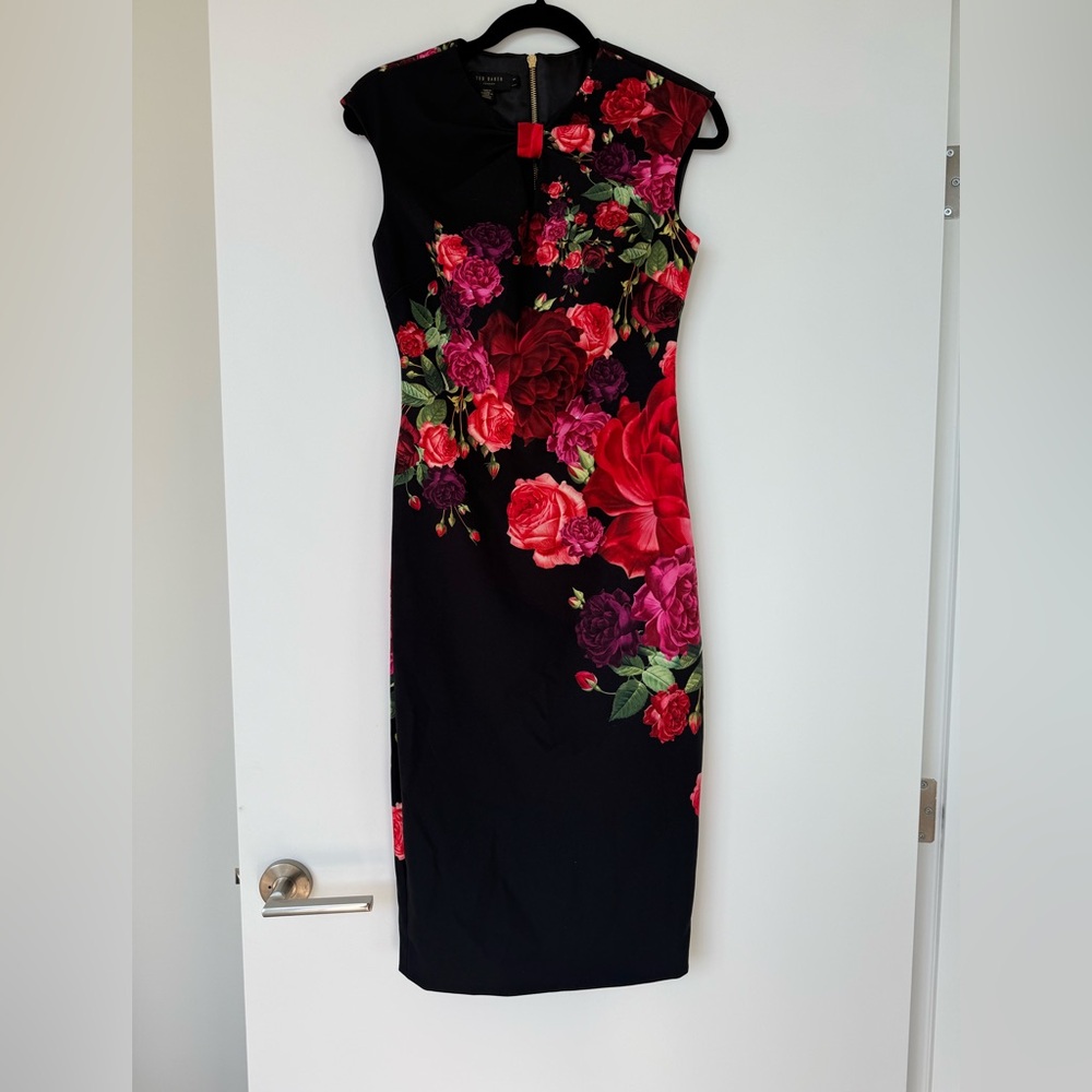 Ted Baker London Mirrie Floral Black Midi Dress sz 1 - Picture 9 of 11